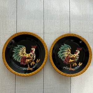 Tabletops Gallery Black Rooster Plates Set of 2